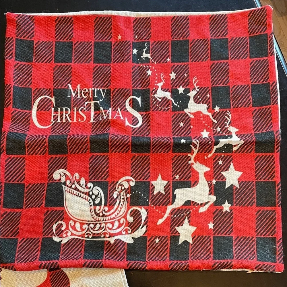 Plaid Christmas Pillow Covers - Red and Cream set of 2